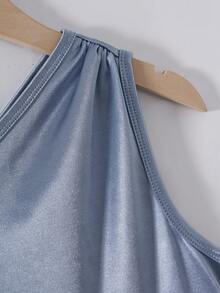 Váy dài bằng vải satin trơn bóng, thiết kế bất đối xứng, trễ vai, cạp cao, thời trang tối giản thanh lịch dành cho nữ, thích hợp cho tiệc tốt nghiệp, dạ hội, tiệc Giáng sinh, biểu diễn cao cấp - Màu xanh lam - Xem 5