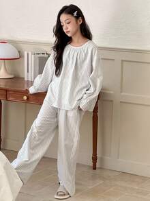 DAZY 青少年女孩休闲家居服睡衣，秋季 - 藍色 - 查看 8