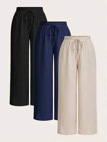 Auralis Trang phục du lịch mùa hè cỡ lớn dành cho nữ Trang phục công sở thường ngày dành cho nữ Phong cách thời trang mới Đi làm thường ngày Kỳ nghỉ Nhẹ nhàng Thoáng khí Thoải mái Đen Xanh lam đậm, Màu mơ Bộ 3 món bạn gái có túi Quần ống rộng rộng rãi, Quần đi biển Quần bồng bềnh Quần làm việc Quần vải lanh dành cho nữ - Nhiều màu - Xem 15