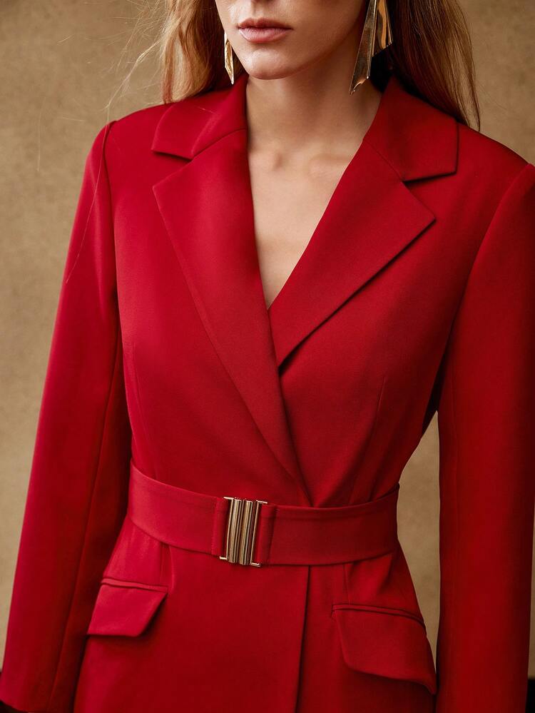 FALL WINTER LAPEL COLLAR BELTED BLAZER DRESS