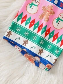 2pcs Girls Cartoon Christmas Pattern Short Sleeve Shorts Snug Fit Pajama Set Kids Two Piece Set Girls Pajamas Shorts Sets Kids Christmas Pajama - Multicolor - View 6