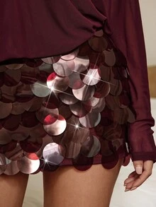 Aloruh Elegantes Damen-Partykleid aus bordeauxrotem Samt mit Patchwork, 70er-Jahre Retro-Minikleid für Herbst und Winter, für Nachtausgänge und Clubwear, Herbst-Outfit für Damen - Bordeaux - Übersicht 4