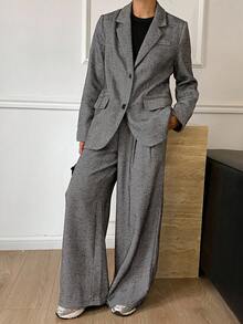 Livesso Women's Loose Business Casual Suit Set, Includes Straight Leg Pants And Gray Blazer, Elegant Office Wear For Autumn/Winter Lounge Sets For Women - Dark Grey - View 2