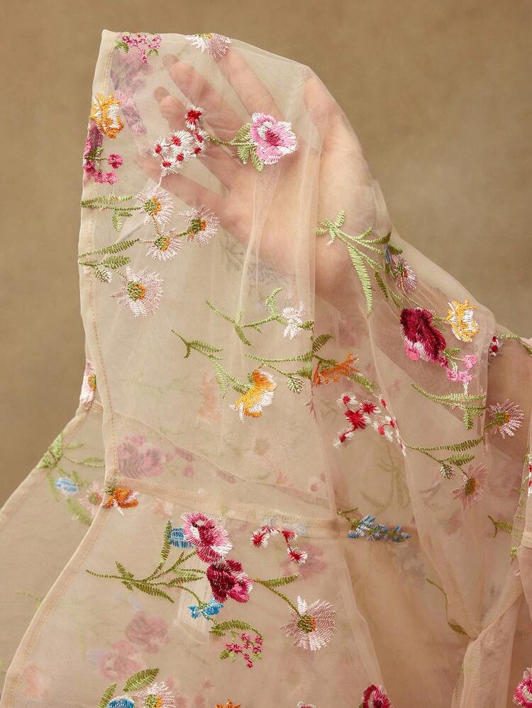 FLORAL EMBROIDERY SHEER BLOUSE