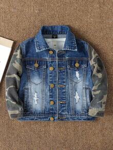 Veste et manteau en jean pour garçons, printemps/été/automne/hiver, couleur jean bleu moyen, style universitaire, mode de rue, extérieur, patchwork de poignets camouflage, coton confortable, port quotidien, école, déplacement, fête, voyage, rentrée scolaire, nouvelle collection automne