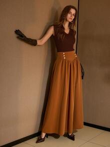 MOTF PREMIUM WOMEN'S METAL BUCKLE A-LINE SKIRT - Brown - View 7