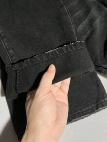 SHEIN 青少年男孩时尚休闲 Y2K 复古酷炫街头返校学院风抓绒保暖面料基础款简约舒适弹力腰带设计黑色牛仔抓绒保暖直筒牛仔裤，适合日常穿着、秋冬季节、锐舞派对和街头潮流，宽松牛仔裤，宽松黑色牛仔裤 - 黑色 - 查看 6