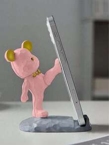 1pc Cute Phone Stand, Cartoon Bear Shaped Phone Holder, Compatible With Both Mobile Phones And Tablets, Suitable For Office Desktop, Bedside, Living Room, Study, Bedroom, Gifts Back To School - pink kicking bear - View 12