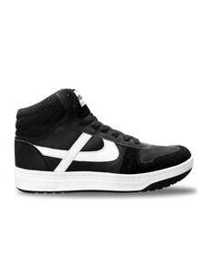 Zapatos hombre mujer casuales de tela ecopiel zapatilla tipo piel PANAM botin altos planos de gran calidad unisex tenis moda urbano 22mx 29mx ideal para combinar con todo skate choclo gym cómodos negro - negro - Ver 6