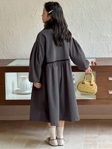 DAZY Tween Girls Collared Long Sleeve Dress - Grey - View 5