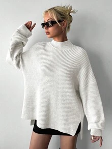 EURMUSE Damen Einfarbiger Loose Fit Pullover , Drop-Shoulder, Rollkragen, Lässig für Herbst/Winter - Beige - Übersicht 4