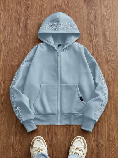 SWAVVY 男士针织休闲宽松英式刺绣长袖连帽衫，秋冬