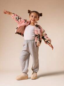 SUMWON Cozy Fluffy Teddy Sherpa Camo Pattern Winter Jacket Full Zip Borg Coat Plush Outerwear Warm Casual Daily Wear Front Pocket Zip Through Vacation - Pink - View 1