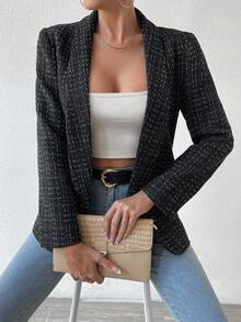 EMERY ROSE Chaqueta casual de solapa a cuadros de manga larga para mujer, otoño