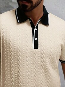 Manfinity CasualCool Men's Casual Colorblock Short Sleeve Polo Shirt, Summer Men Polo Shirt Cream Top Men College Style Pattern Polo Men Men Buttoned Knitted Polo Knitted Men Shirt Christmas Daily Leisure, Weekend Trips, Outdoor Activities, Travel Expeditions, Relaxed Work Environments Or Semi-Formal Occasions,Boyfriend/Husband Gift, Anniversary Gift