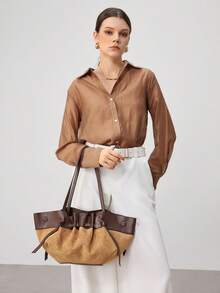 SHECARRY 大容量女士纯色单肩包，适合通勤，女士包包优雅，奢华 - 咖啡棕 - 查看 7