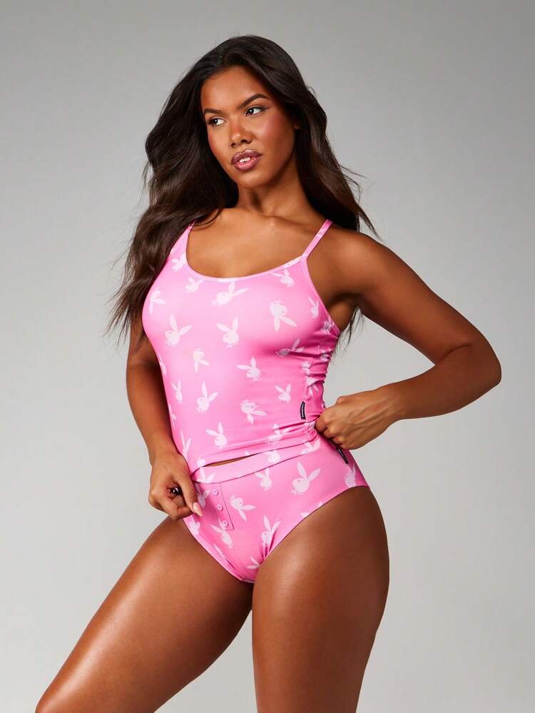 Missguided x Playboy Christmas Cami Top With Button Detail Bunny Print Shorts
