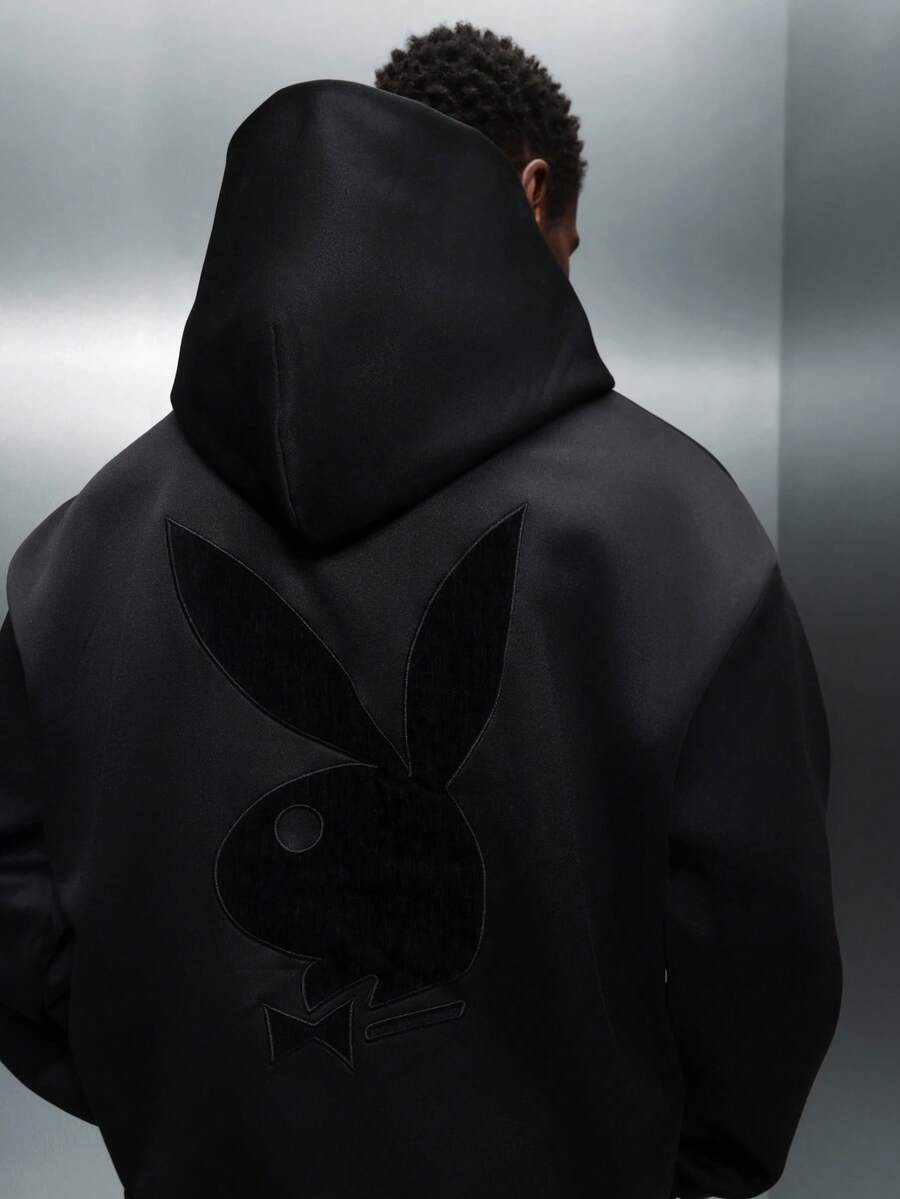 PLAYBOY X SUMWON Áo hoodie trùm đầu Essential thông thường Áo chui đầu cổ điển Áo nỉ lông cừu kiểu Pháp Trang phục thường ngày Mùa đông Mùa thu Mùa xuân Trang phục cơ bản Unisex Túi trước Trang phục hàng ngày - màu đen - Xem 1
