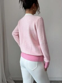 Elenzga Nouveau cardigan tricoté à manches longues, col rond, élégant, de haute qualité, polyvalent, pour soirée, en automne/hiver pour femmes