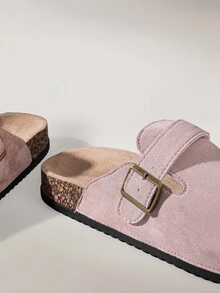 Solecia Women's Fashion Thick-Sole Slippers, Round Toe With Square Buckle, Matching Shoes For Christmas - Baby Pink - View 5