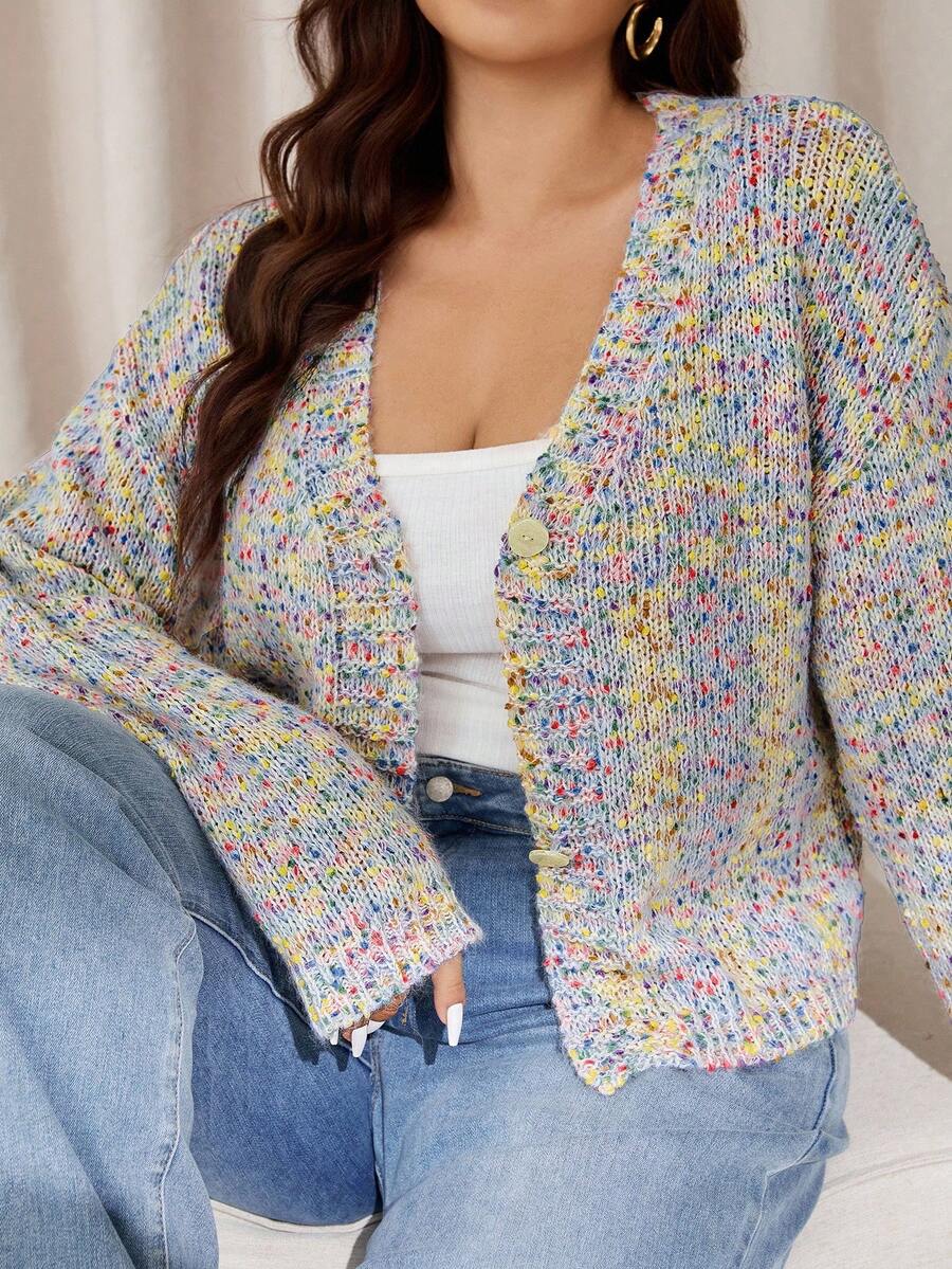 Auralis Plus Size Colorful Knitted Cardigan, Casual For Autumn/Winter Fall/Winter - Multicolor - View 1