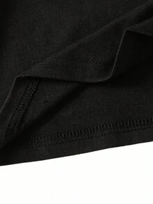 青少年女孩休闲可爱 Y2K 风格花朵镂空 T 恤和喇叭裤套装秋冬 - 黑色 - 查看 7