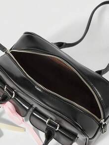 ROMWE Kawaii Sac à bandoulière/sous-bras rétro mignon pour femmes avec motif à carreaux, nœud papillon et décoration en forme de cœur de cerise. Sac Boston à plusieurs poches pour l'épaule