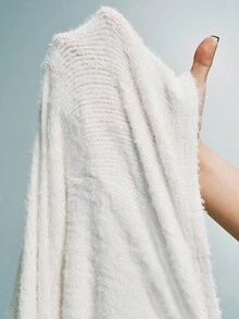 Chiquease Long Sleeve Fitted Fuzzy Textured Tie-Up Contrast Color Women Dress - White - View 8
