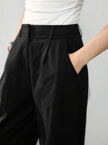 Uhlyne 女式秋季亚麻混纺修身休闲裤 - 黑色 - 查看 2