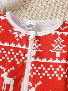 Ensemble pyjama à col ras du cou tricoté avec motifs blocs de couleurss de flocons de neige, rennes, sapins de Noël et motifs géométriques, manches longues et leggings pour jeune garçon. Tenues assorties pour frères et sœurs, automne/hiver - Multicolore - Voir 5
