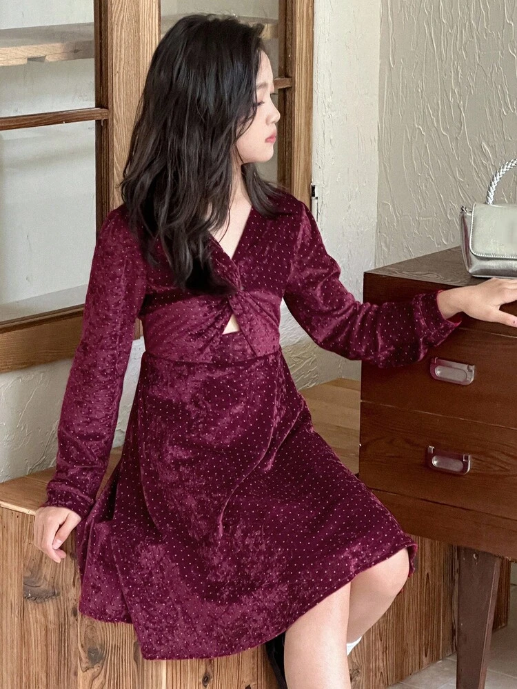 Tween Girl Elegant Formal Dress, Suitable For Fall Christmas