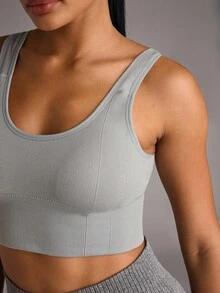 SHEIN BAE 單色無縫運動內衣 - 淺灰色 - 查看 4
