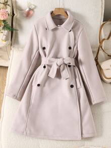 Oversized gewebte Windjacke für Tween Mädchen, Doppelreiher, klassisches einzigartiges Design, locker & bequem, geeignet für Herbst/Winter Alltag, Pendeln, Outdoor, Party, Fotoshooting, Einkaufen, Hochzeit - Grau - Übersicht 8