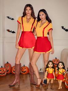 SHEIN Tall Váy hóa trang nữ, trang phục Halloween cổ điển phù hợp cho các bữa tiệc, cỡ lớn - Màu vàng - Xem 1