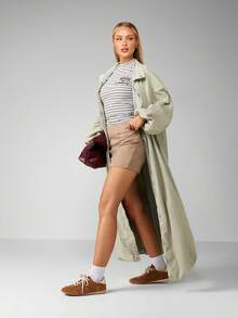 MISSGUIDED Maxi Parachute Long Oversized Windbreaker Trench Coat Fall Winter Street Fashion Lightweight Outerwear Classic Design Christmas - Green - View 3