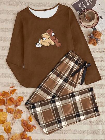 2 pezzi Set pigiama donna casual con top a maniche lunghe e pantaloni, abbigliamento autunno inverno