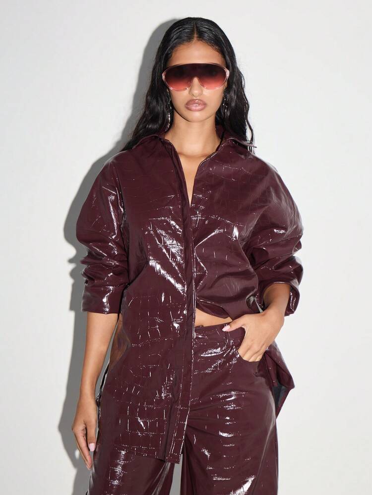 KIZN Patent Leather Oversized Shirt With Crocodile Pattern