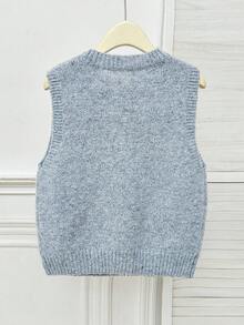 Modelyn Rompi Sweater Leher Bulat Bordir Warna Polos untuk Wanita, Pakaian Musim Gugur dan Musim Dingin untuk Wanita - Light Grey - View 6