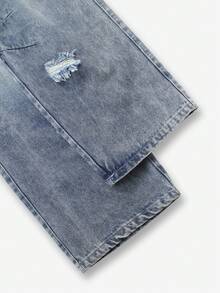 Tween Boy's Fashionable Washed Distressed Cargo Jeans - Light Wash - View 6