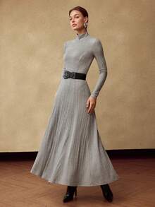 MOTF PREMIUM WOMEN'S RIBBED TURTLENECK LONG KNIT DRESS, AUTUMN/WINTER - Grey - View 6