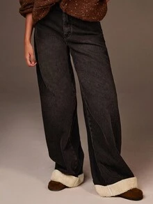 Athîral Denim 女士休闲复古阔腿牛仔裤，秋冬 - 彩色 - 查看 3