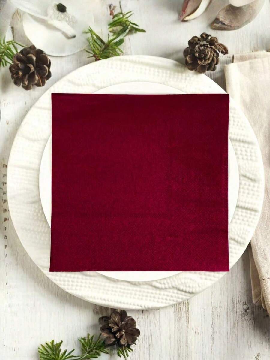 20pcs/40pcs/60pcs 2-Ply Soft Burgundy Colored Disposable Napkins, 33cm*33cm, For One-Time Party Lunch, Guest Towels, Decorations, Birthday, Wedding Anniversary, Graduation Party - Burgundy - View 1