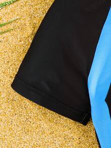 SHEIN Tween Boy Casual Sports Lightning Printed Rashguard & Swimming Shorts Set, Suitable For Beach, Swimming, Surfing