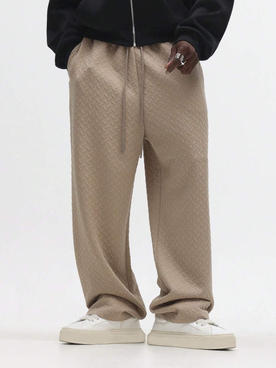 SUMWON 秋冬锯齿纹阔腿家居裤，配有松紧抽绳腰部，舒适纹理家居裤