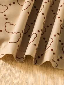 Elladie kids 女童卡其色小熊图案保暖连帽双排扣时尚外套，适合日常休闲穿着，可爱又保暖，冬季适用。