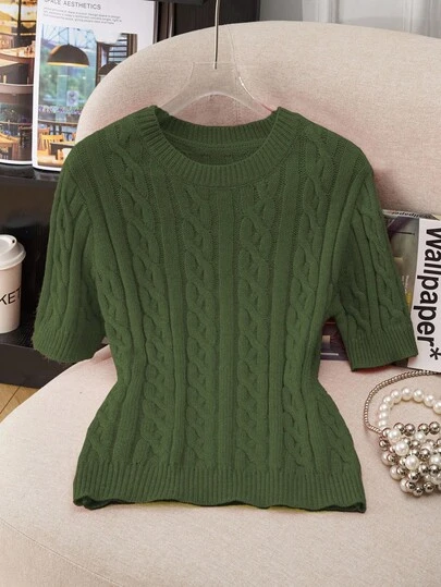 EMERY ROSE 博主风格的扭绳装饰圆领针织毛衣，百搭秋冬