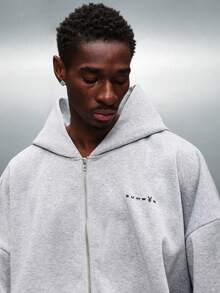 PLAYBOY X SUMWON Casual Oversized Full Zip Graphic Hoodie With Bunny Design Winter Streetwear With Drawstring Hood - Grey - View 4