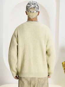 Manfinity EMRG 男士休闲字母图案开衫，秋冬，垃圾摇滚风格 - 綠色 - 查看 2