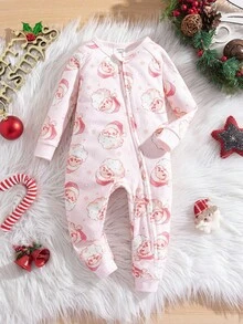 SHEIN Babygirl Cute Casual Knit Christmas Cartoon Pattern Tight Long Sleeve Pajama Set - Multicolor - View 1