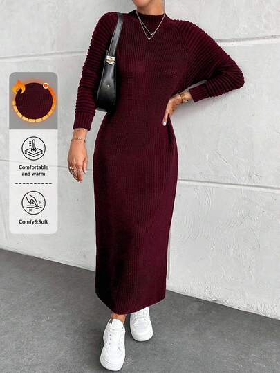 EURMUSE Women's Fitted Long Sleeve Long Black Dress, Casual & Elegant